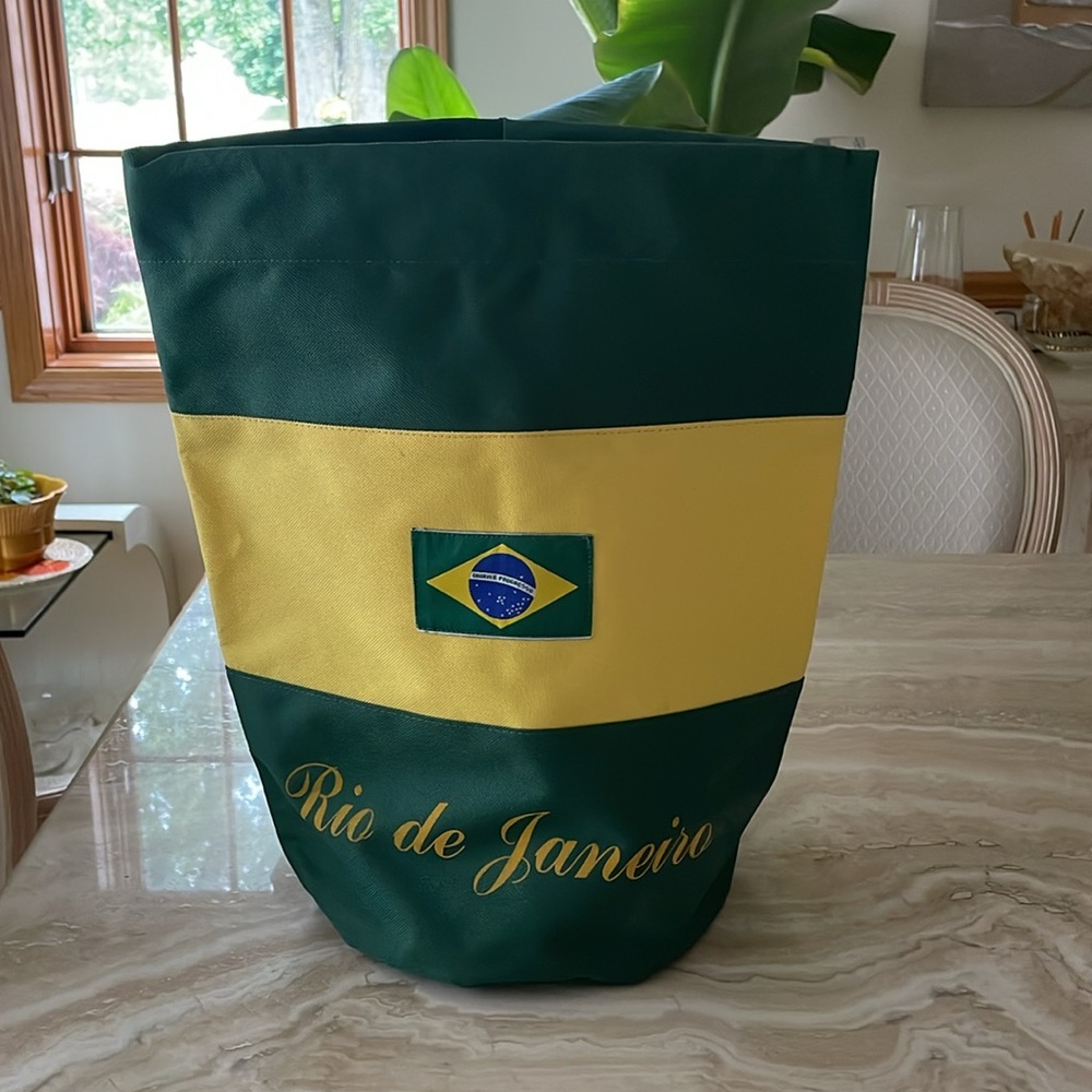 NEW Rio de Janeiro Green and Yellow Canvas Tote Bag with Drawstring